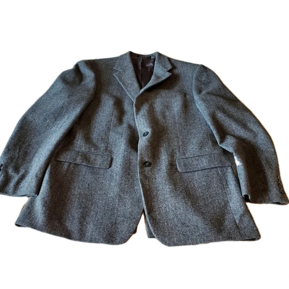 Ruffini Italy Sport Coat 42L Gray Camel Hair Blend Herringbone Blazer‎ Jacket